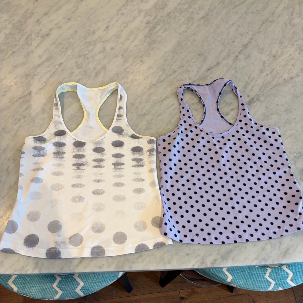 lululemon athletica White and Purple Polka Dot Tank Tops Set of 2
